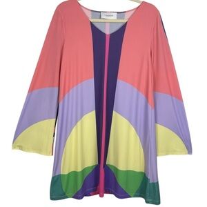 Le Galeriste Art Print Tunic Dress Abstract Multicolor Long Sleeve Size M